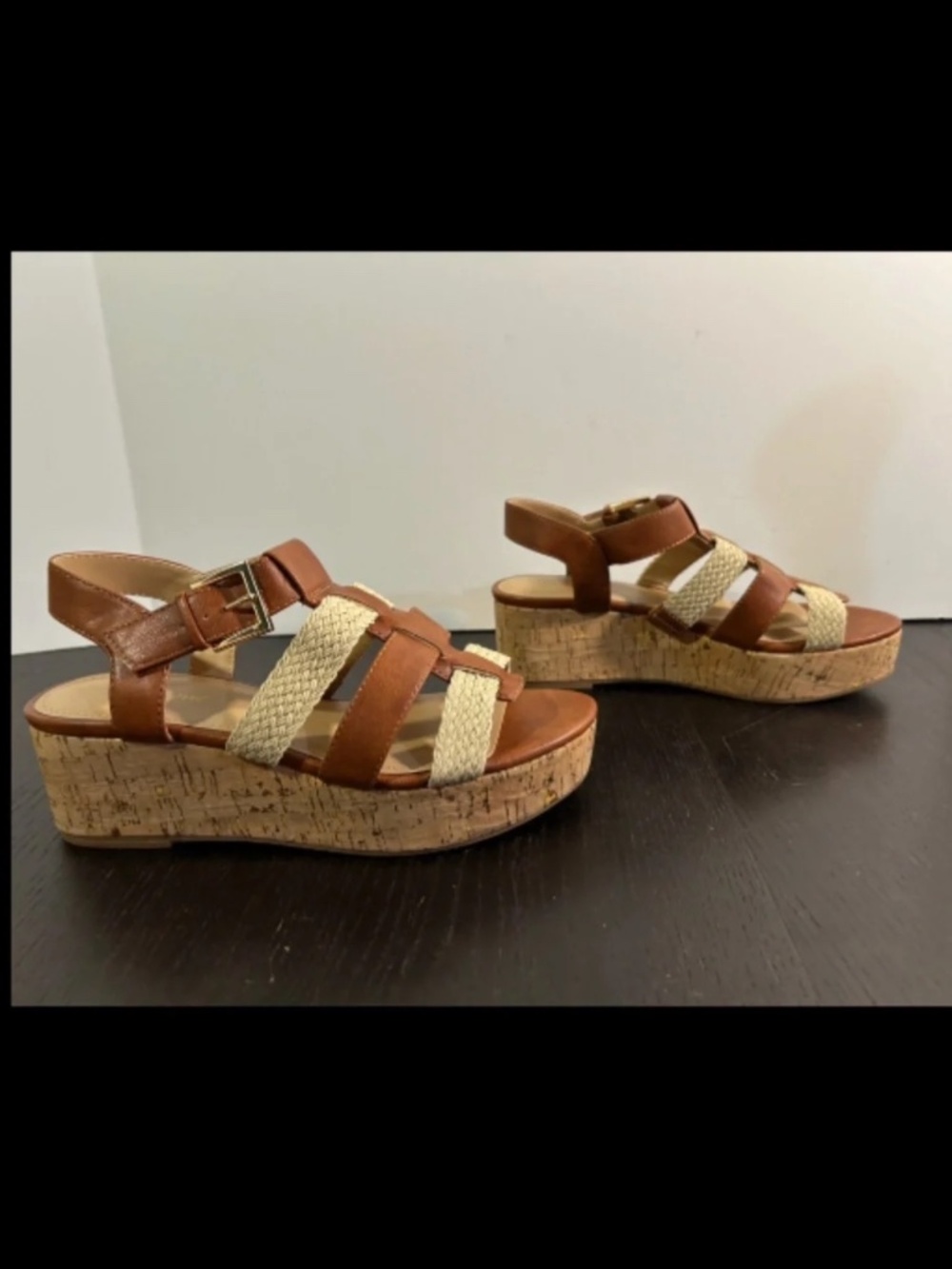 NWOB VIOLET & RED Capree Woven Braid Platform Cork Sandals Cognac Size 7